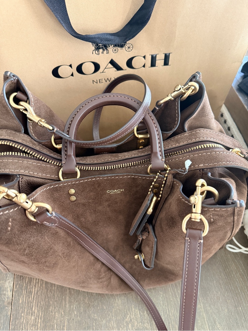 Coach Rogue 40 Chocolate Brown Suede with Gold-Tone Hardware - Picture 5 of 11